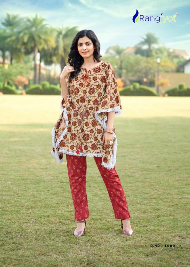 Rangjyot Eliza Kaftan Stylish Ethnic Wear Cotton Kurti With Bottom Collection